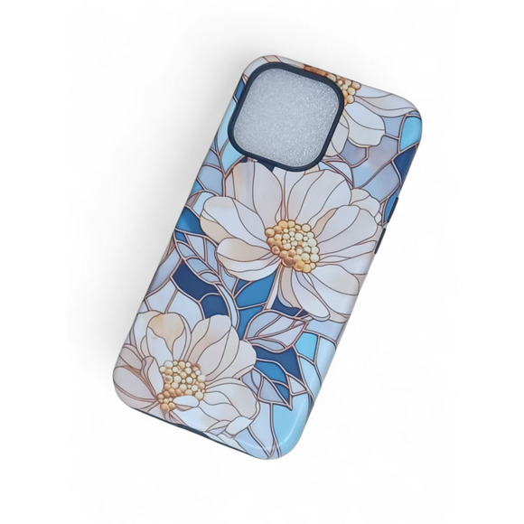 iPhone 15 Pro Max case Shockproof Blue Glass Lotus Flowers - Picture 2 of 4